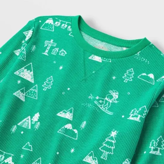 Kids' Ski Scene Matching Family Thermal Pajama Set - Wondershop&trade; Green image {3}