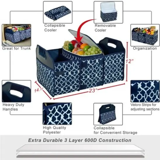 Picnic at Ascot Original Folding Trunk Organizer with Removable Cooler - Durable No Sag Design image {2}
