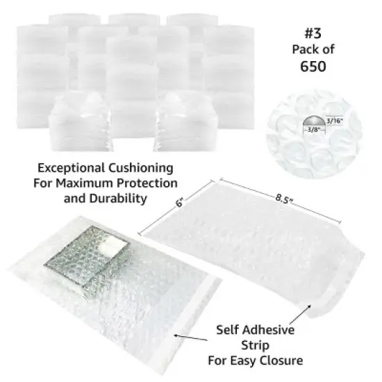 UOFFICE 650 Bubble Out Bags 6" x 8.5" Envelope image {1}