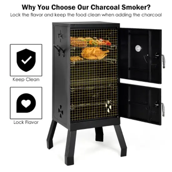 Costway Vertical Charcoal Smoker BBQ Barbecue Grill w/ Temperature Gauge Outdoor Black image {8}
