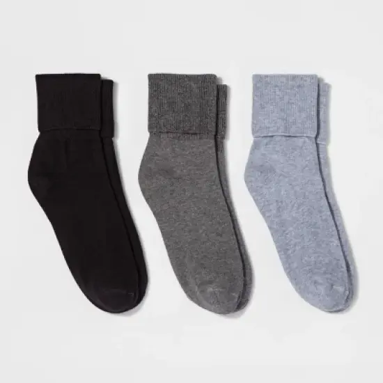 Women's Mary Jane Fold Over Cuff 3pk Crew Socks - A New Day&trade; Heather 4-10 image {3}