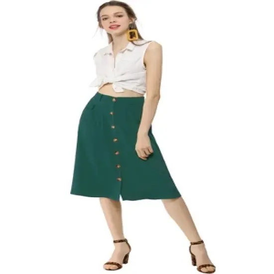 Allegra K Women's Button Front Casual High Waist Belted Midi Flare Skirt image {2}