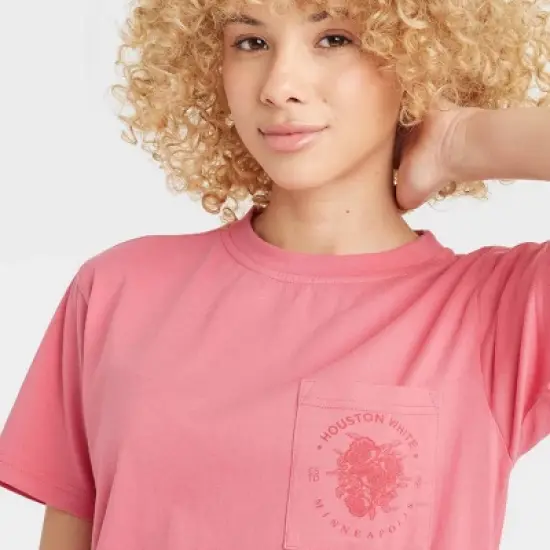 Houston White Adult Waterbased Screen Print Floral Short Sleeve Graphic T-Shirt - Pink image {3}