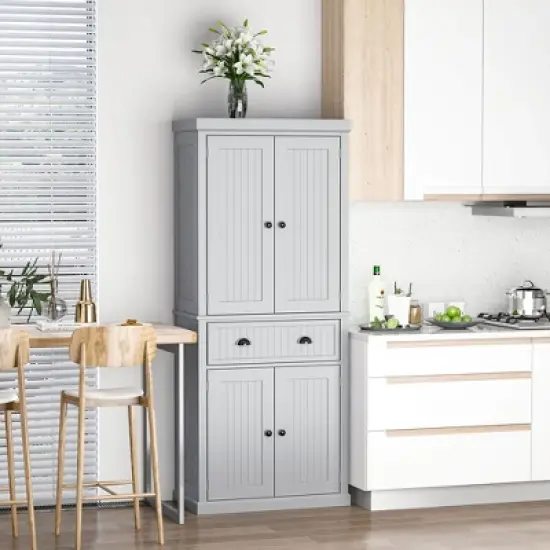 HOMCOM 72" Traditional Freestanding Kitchen Pantry Cabinet Cupboard with Doors and 3 Adjustable Shelves, Gray image {1}