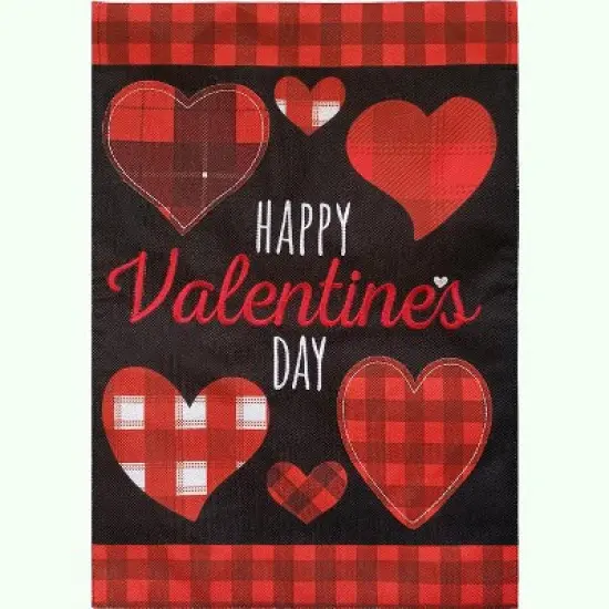 Patterned Valentine's Day Burlap House Flag Hearts 28" x 40" Briarwood Lane image {2}