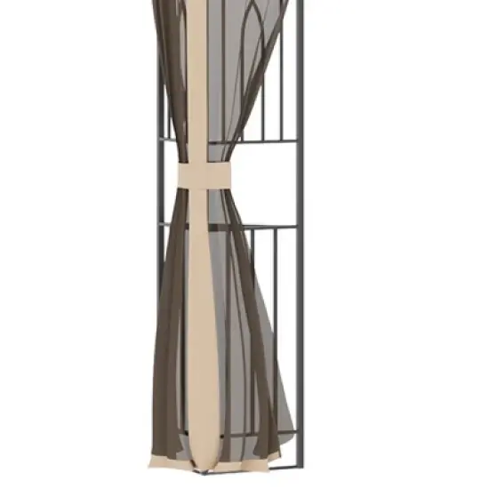 Outsunny 12' x 10' Patio Gazebo Outdoor Canopy Shelter with Double Tier Roof and Netting Sidewalls for Garden, Lawn, Backyard and Deck, Brown image {5}