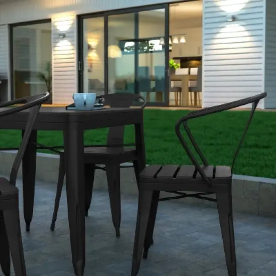 Emma and Oliver Modern 5 Piece Weather and Rust Resistant Black Steel and Polyresin Patio Set with Table & 4 Chairs Indoor and Outdoor Use image {3}