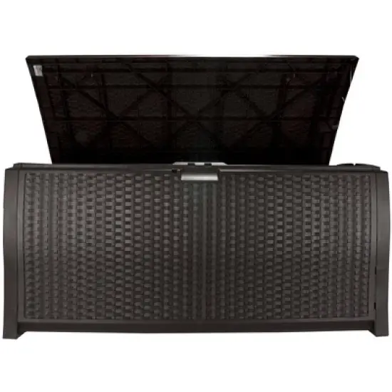 Suncast Trash Hideaway Resin Wicker Style Garbage Bin & 99 Gallon Deck Box, Java image {5}