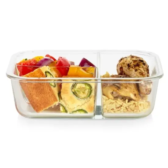 Pyrex 3.8 Cup 3 Compartment Rectangular MealBox Glass Food Storage Container image {3}
