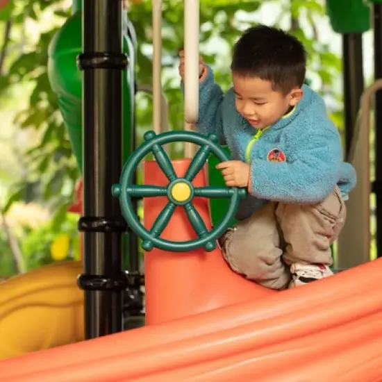 Green and Yellow Outdoor Playground Captain Pirate Ship Wheel, Plastic Playground Swing Set Accessories Steering Wheel image {3}