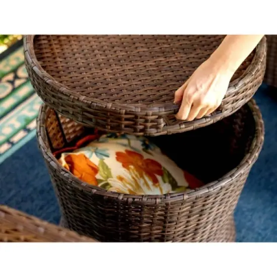 5pc Rattan Conversation Set with Chairs, Ottomans & Storage Side Table - Captiva Designs image {5}