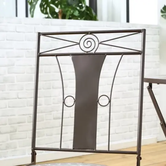 Outsunny 3 Piece Patio Bistro Set, Metal Folding Chairs, Foldable Outdoor Dining Table, Stone Mosaic Pattern for Decor, Poolside, Porch, Coffee image {4}