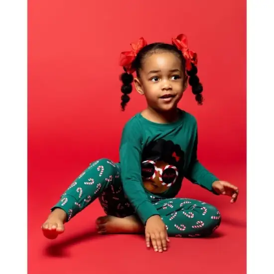 Elle Olivia Toddler Girls' 2pc Candy Cane Pajama Set - Green image {6}