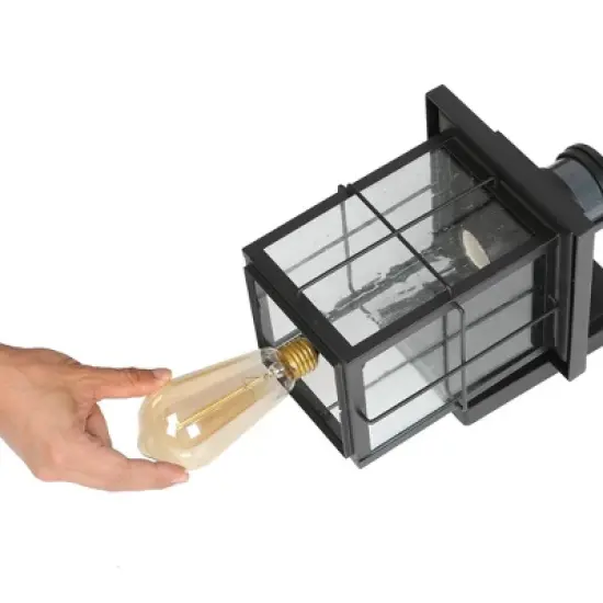 10.5" Metal/Seeded Glass Square Modern Motion Sensor Outdoor Wall Light Matte Black - LNC image {7}