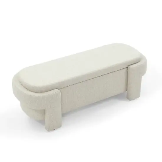 Karen- Large Storage Upholstered Linen Bench With Solid wood legs-Maison Boucle image {3}