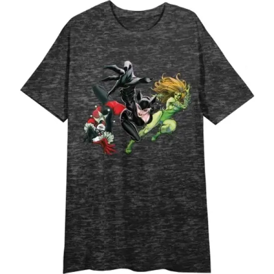 Catwoman Poison Ivy Harley Quinn Women's Heather Charcoal Night Shirt image {3}