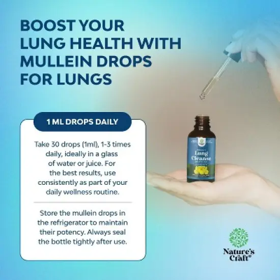 Organic Lung Cleanse Drops, Mullein Leaf Cleanse & Detox Supplement, Tincture Drops for Respiratory Lung Health, Nature's Craft, 120mL image {2}