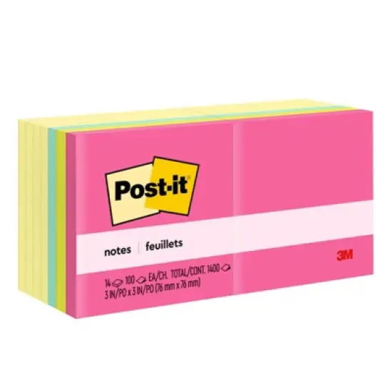 Notes Value Pack, 3 in x 3 in, Canary Yellow and Poptimistic Collection, 14 Pads image {1}