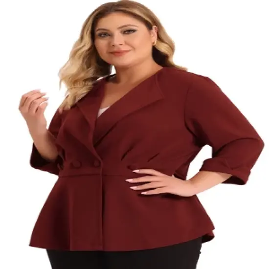 Agnes Orinda Women's Plus Size Ruffle Peplum Ruched Curvy Formal Outfits Blazers image {11}
