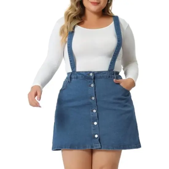 Agnes Orinda Women's Plus Size Suspender Adjustable Strap Cross Back Mini A-Line Denim Skirts image {5}