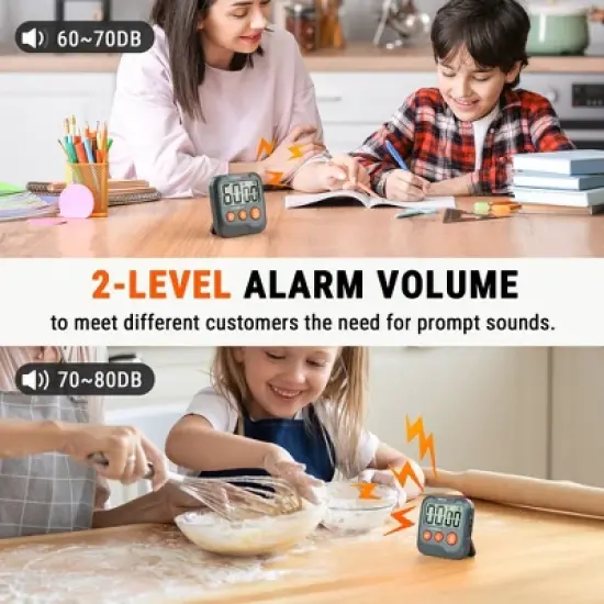 ThermoPro TM03W Digital Timer for Kids & Teachers, Kitchen Timers for Cooking with 2-Level Alarm Volume, Countdown Timer Stopwatch for Classroom image {3}