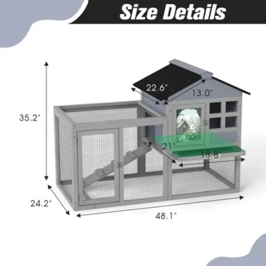AZL1 Life Concept Pet Crates and Houses 2-Tier Wood Rabbit Hutch, Animal House with Removable Tray, Ramp, Openable Roof, Grey, 48.11"*24.21"*35.23" image {2}