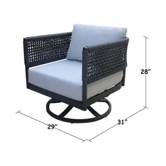 International Concepts 3pc Woven Abaca Rope Outdoor Patio Conversation Furniture Sets with Sofa Coffee Table & Swivel Chair image {5}