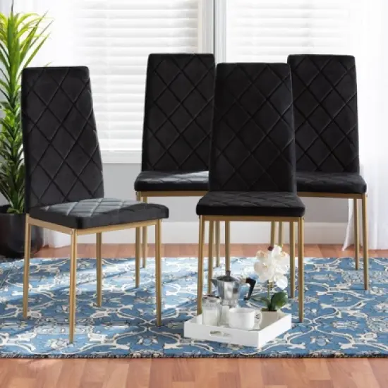 4pc Blaise Velvet Fabric Upholstered and Metal Dining Chair Set - Baxton Studio image {5}