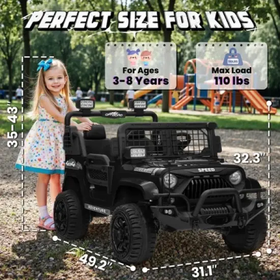 JOYRACER 24V 2-Seater Ride-On Jeep Style Car for Kids, Electric Ride-On Toys with Bluetooth, Music, USB & MP3 Port image {2}