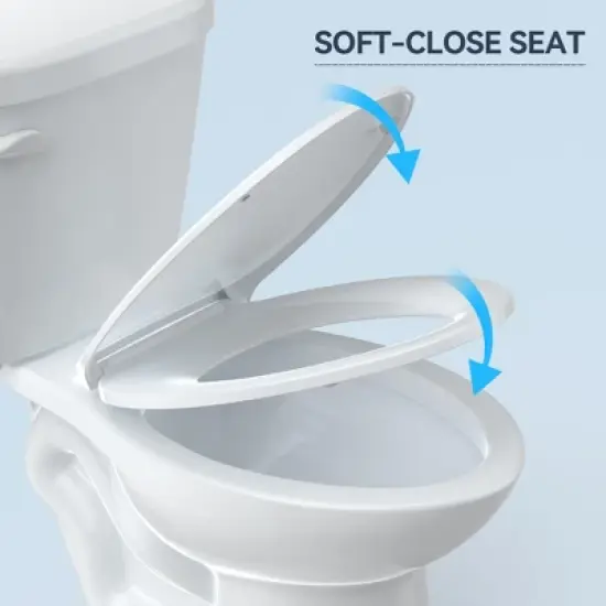 Toilet, Two-Piece Toilet - 17.5'' ADA Height Elongated Toilet, 1.28 GPF Powerful Single Flush with Soft Close Seat, 12 Inch Rough In, White image {3}