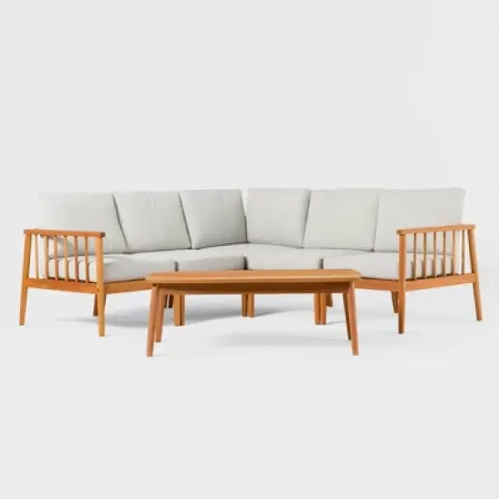Saracina Home 6pc Modern Boho Outdoor Eucalyptus Spindle Sectional 
 image {11}