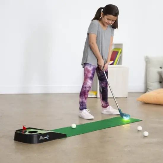 HearthSong Light-Up Indoor Kids' Golf Putting Game with Two Light-Up Putters and Three Golf Balls image {5}