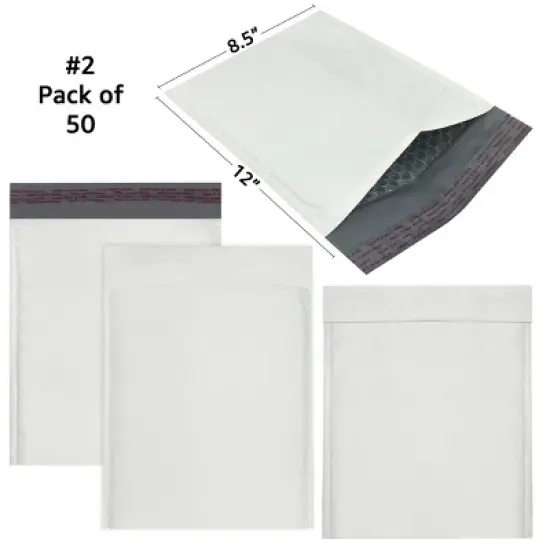 UOFFICE Pack of 25 Poly Bubble Mailer Bags 8.5"x12" #2 White Self-Sealing Envelopes image {1}