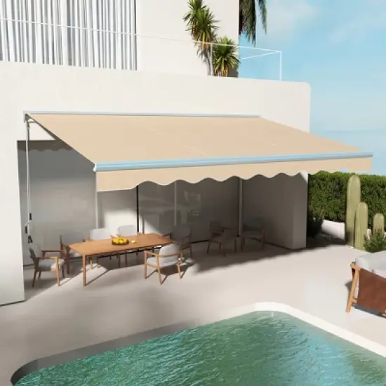 Outsunny 16.5' x 10' Electric Awning, Patio Retractable Awning with LED Lights and Remote Controller, Cream White image {2}