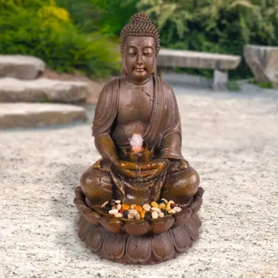 33" Buddha Fountain With LED Lights - Light Brown - Alpine Corporation image {7}