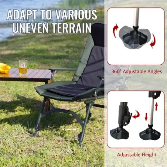 Camping Lounge Chair, Portable Folding Reclining Camping Chair with Adjustable backrest for Indoor and Outdoor Camping Hiking Fishing,Green+black image {9}