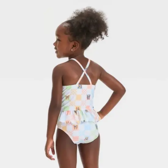 Toddler Girls' Bluey Peplum Checkered One Piece Swimsuit - Off-White image {2}