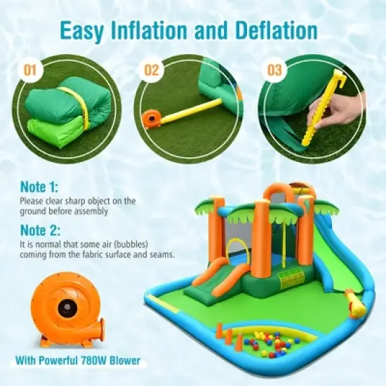 Costway Inflatable Water Slide Park Kid Bounce House w/ Upgraded Handrail & 780W Blower image {5}