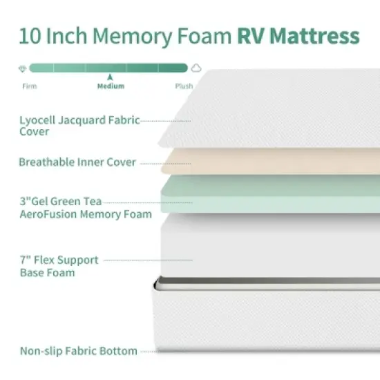 Vipbear RV Mattress 8 Inch/10 Inch Memory Foam Mattress, Cooling Green Tea/Gel Medium Firm Bed Mattress in a Box Pressure Relief Mattresses image {5}