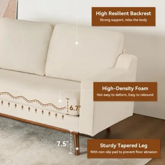 Dyonery 65.4" Comfy Loveseat Couches for Living Room Mid Century Modern Small Couch with Spring Cushion,Solid Wood Frame,Tool-Free Assembly image {5}