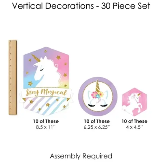 Big Dot of Happiness Rainbow Unicorn - Magical Unicorn Baby Shower or Birthday Party DIY Dangler Backdrop - Hanging Vertical Decorations - 30 Pieces image {6}