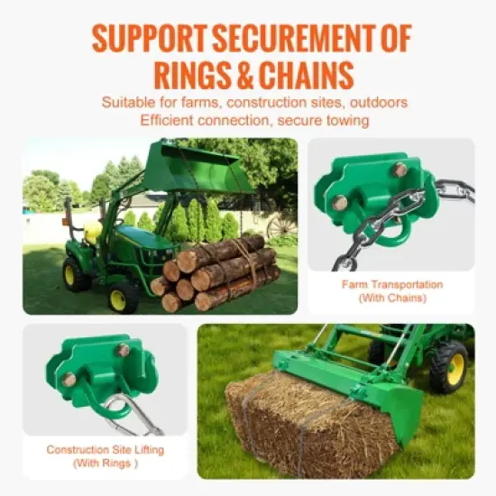 VEVOR 3/8" Tractor Bucket Hooks with Tie Down Ring, Grade 70 Forged Steel 2 Pack Bolt-On Grab Hook with Back Plates Work Well, Green image {4}