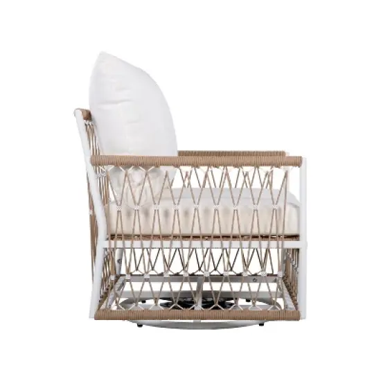 Christopher Knight Home Dolphine Bohemian 3 Piece Patio Handwoven Rope Swivel Seating Set with Glass Top Side Table image {6}