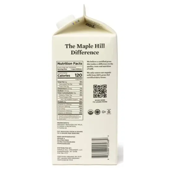Maple Hill Creamery 100% Grassfed Organic 2% Reduced Fat Milk - 0.5gal image {3}