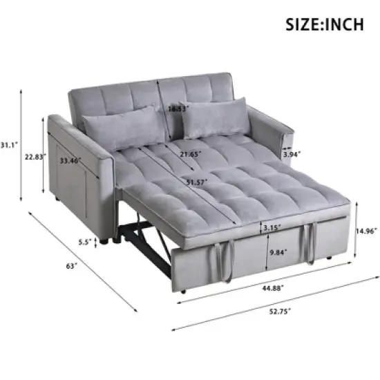 Modern Polyester Loveseat Futon Sofa Couch Polyesterllout Bed, Small Love Seat Lounge Sofa w/Reclining Backrest, Toss Pillows, Pockets image {2}