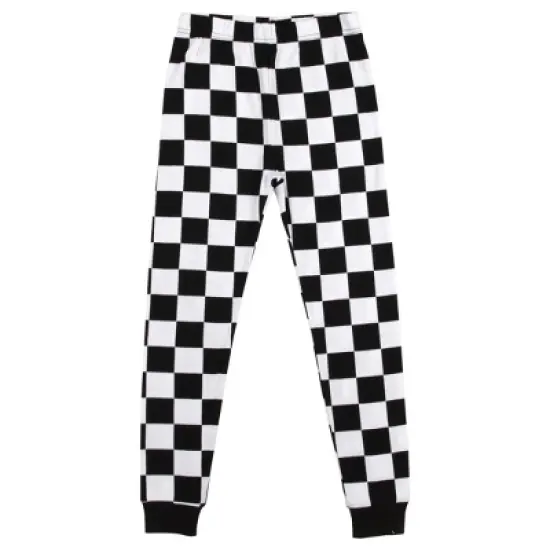Let's Roll Youth Boy's Black & White Checkered Long Sleeve Shirt & Sleep Pants Set image {3}