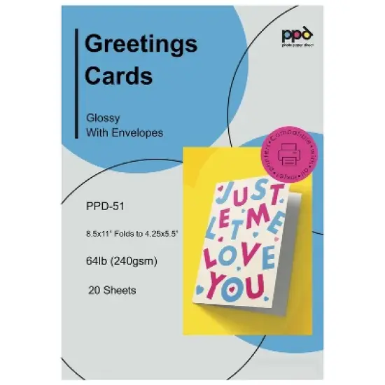 PPD Glossy Greeting Card 8.5x11" Blank Half Fold to 5.5x8.5" 20 sheets 260 gsm for Inkjet Printers image {3}
