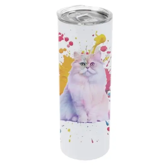 100 North 20 Ounce Stainless Steel On the Go Travel Tumbler With Push Top Lid, Persian Cat Paint Splatter image {5}