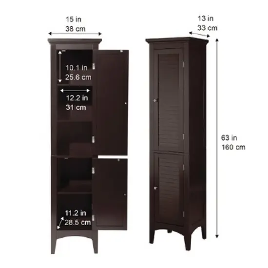 Teamson Home Glancy Two Shutter Doors Wooden Tall Tower Storage Cabinet Dark Brown image {4}