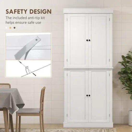 Gulches 72.5"H Freestanding Kitchen Pantry Cabinet - 4 Doors, 2 Adjustable Shelves, 6-Tier Storage, Magnetic Catches, White Wood Grain, 30"W x16"D image {7}